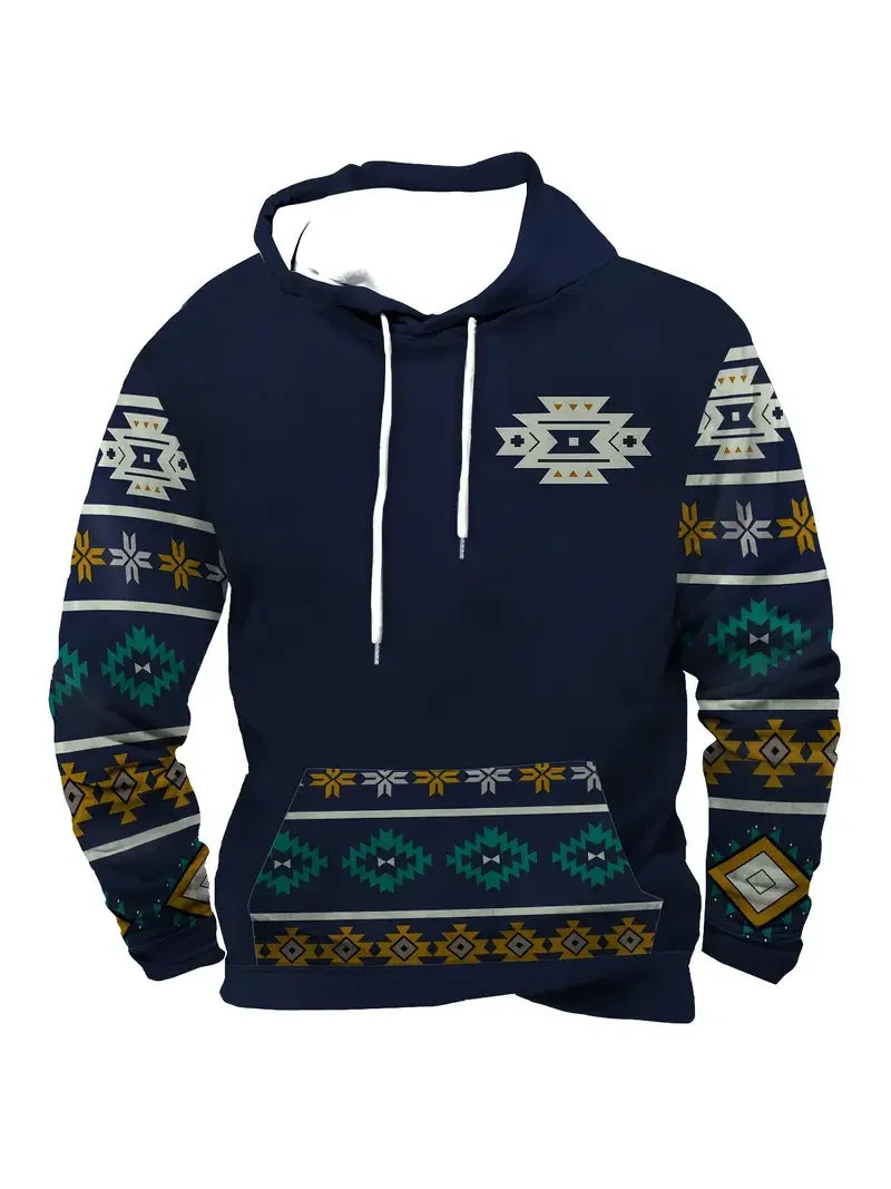 Herren Hoodie mit Hirsch-Motiv und Muster Ärmeln