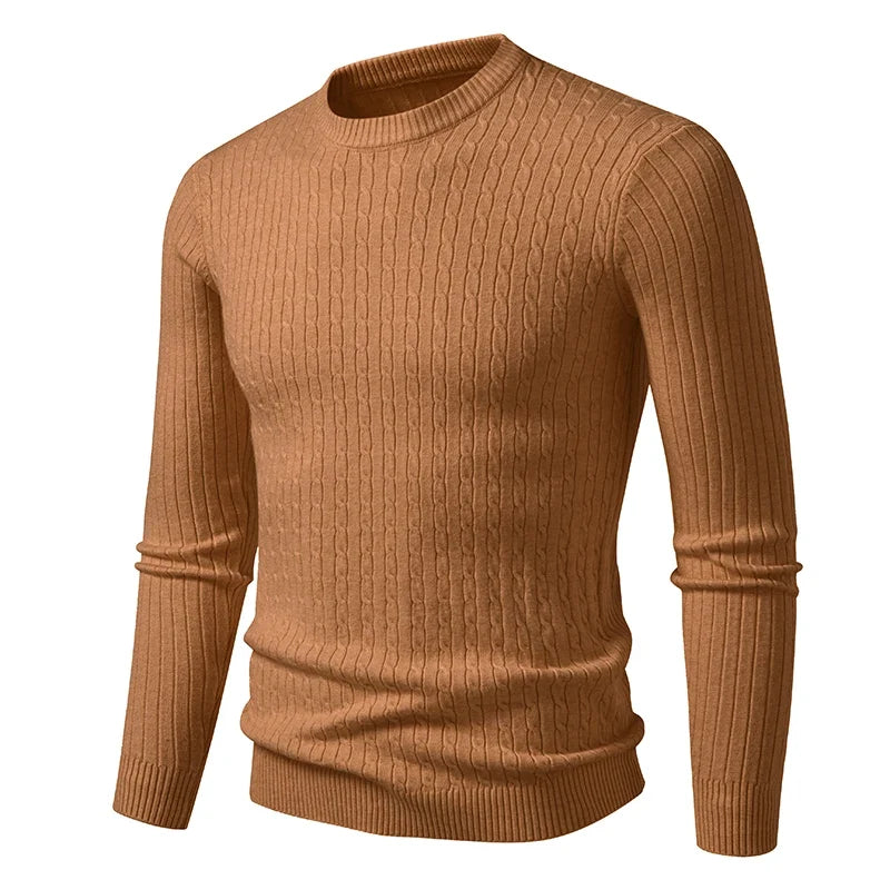 Herren Rundhals Pullover Zopfmuster Langarm Strickpullover
