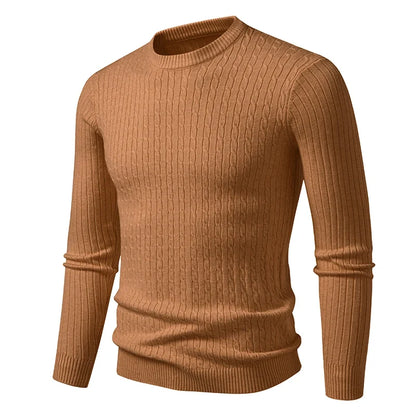 Herren Rundhals Pullover Zopfmuster Langarm Strickpullover