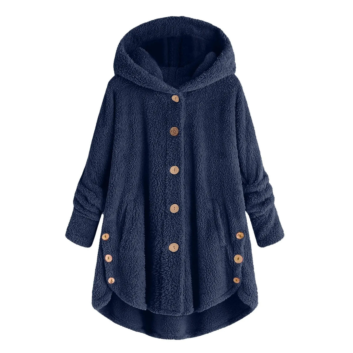 Damen Kuschelige Kapuzenjacke aus Fleece mit Holzknöpfen