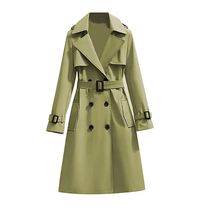 Damen Trenchcoat Lang Zweireihig Mit Gürtel und Reverskragen