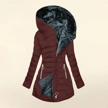 Damen Steppjacke mit Kapuze und Plüschfutter - Warme Winterjacke