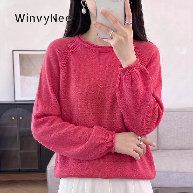 Damen Pullover Rundhals Langarm Strickpullover lockerer Schnitt