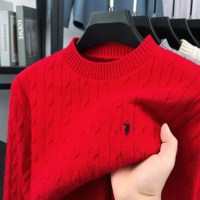 Zopfmuster Strickpullover Rundhals für Herren