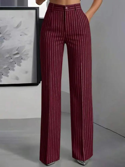 Damen High-Waist Stoffhose mit weitem Bein und Nadelstreifen