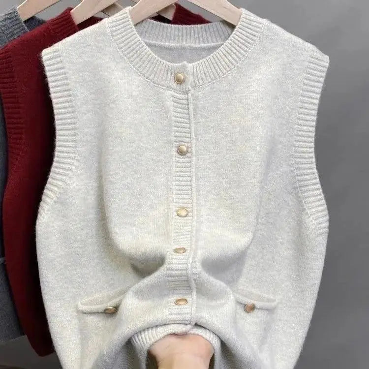 Damen Strickweste mit Knopfleiste und Rundhalsausschnitt, verschiedene Farben