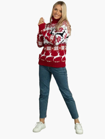Damen Weihnachts-Pullover mit Rentier- und Schneeflocken-Muster – Festlicher Strickpullover für Winter & Feiertage
