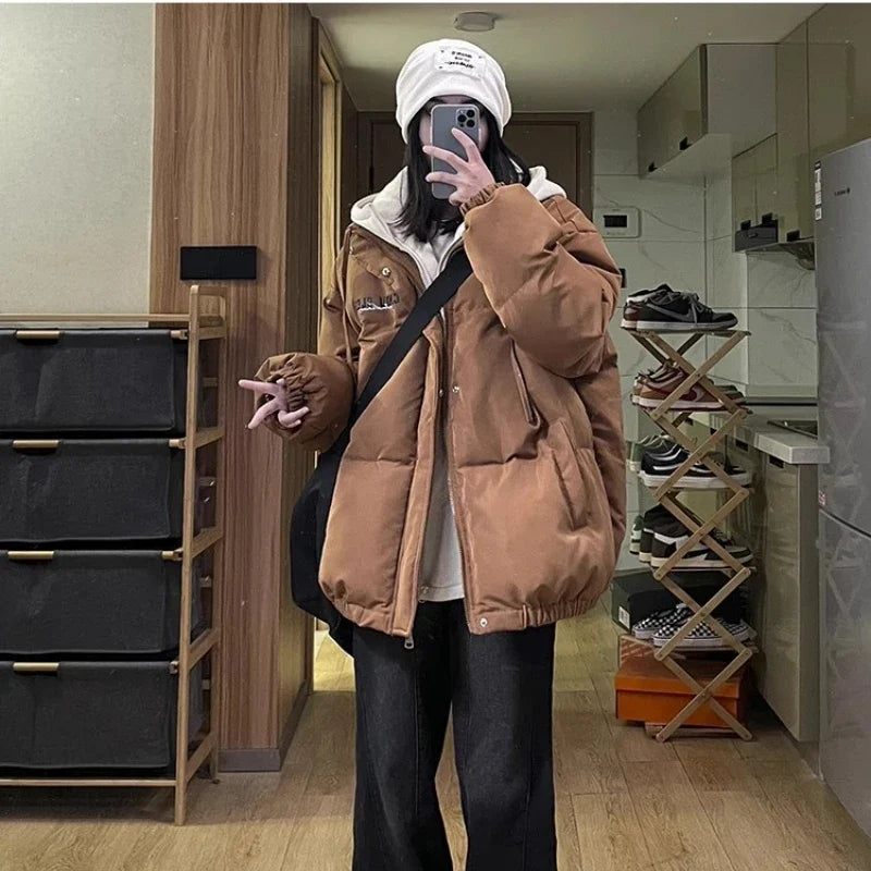 Oversize Pufferjacke mit Stehkragen und Kapuze