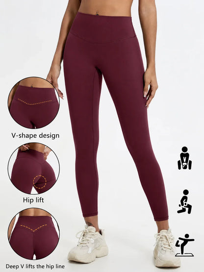 Damen Sport Leggings Hochbund V-Design Bauchkontrolle Yoga Fitness Hose