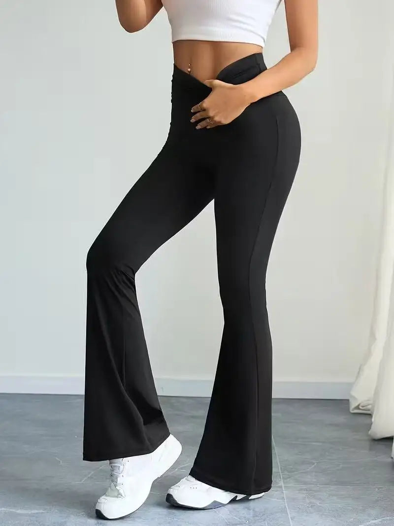 Damen Schlaghose Schwarz mit Hohem Bund – Ausgestellte Hose