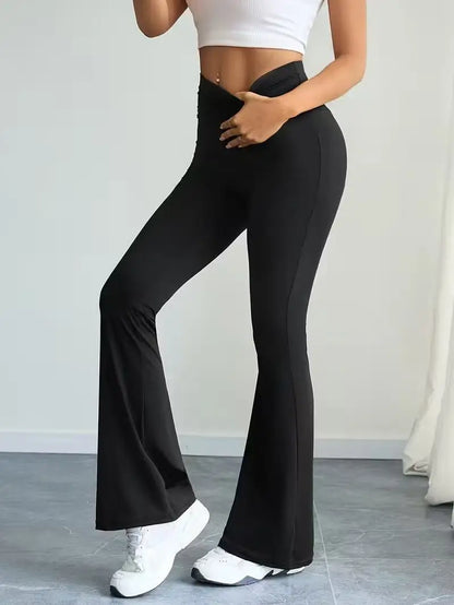 Damen Schlaghose Schwarz mit Hohem Bund – Ausgestellte Hose
