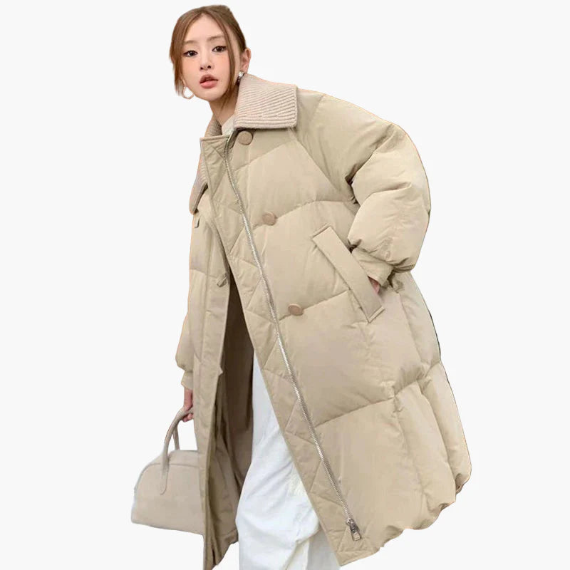 Damen Steppmantel mit Oversize-Kragen – Modischer Wintermantel für Alltag und Freizeit