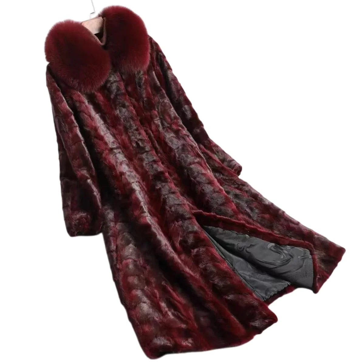 Damen Mantel Lang mit Pelzkragen Kunstfell Winter