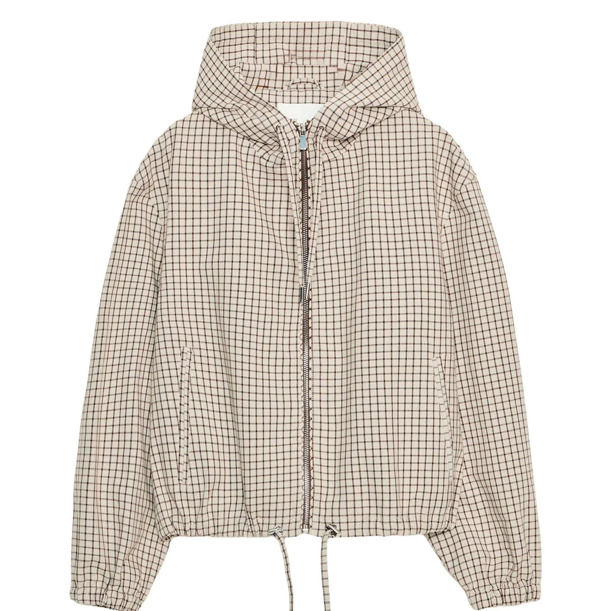 Karierte Jacke mit Kapuze Damen Gittermuster Beige