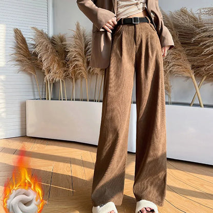 Damen Cordhose Weites Bein Hoher Bund Winter Hose mit oder ohne Fleecefutter