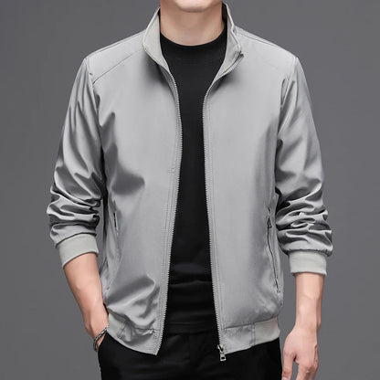 Herren Jacke Stehkragen Bomber Stil Freizeit Schwarz
