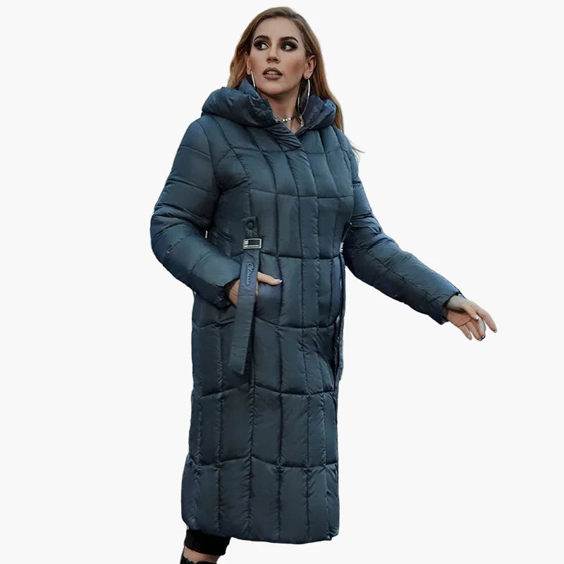 Damen Winter Steppmantel Lang mit Kapuze – Eleganter Outdoor-Parka Plus Size