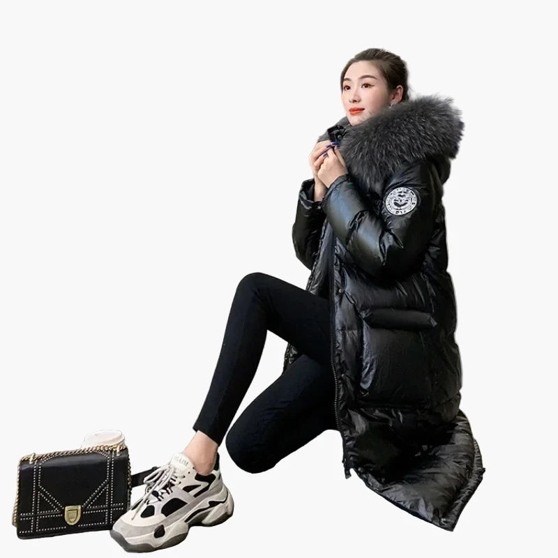 Damen Winter Daunenmantel mit Kapuze und Fellkragen – Eleganter, warmer Steppmantel für Alltag & Outdoor