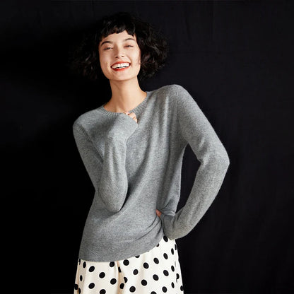 Damen Rundhals Pullover Langarm Basic Strickpullover