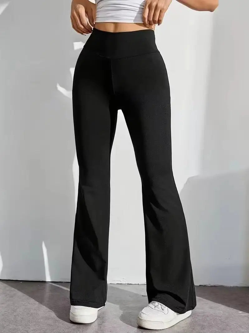 Damen Schlaghose Schwarz mit Hohem Bund – Ausgestellte Hose