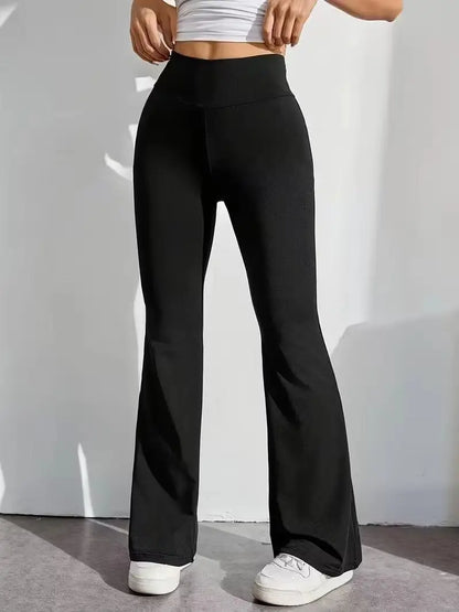 Damen Schlaghose Schwarz mit Hohem Bund – Ausgestellte Hose