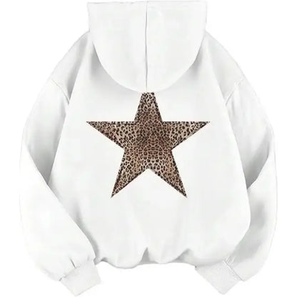 Hoodie Damen mit Leoparden-Stern Aufdruck auf dem Rücken – Oversized Kapuzenpullover