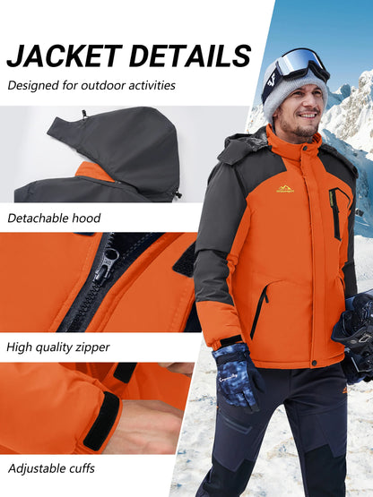 Herren Winterjacke Wasserdicht Skijacke mit Kapuze Outdoor Jacke Warm