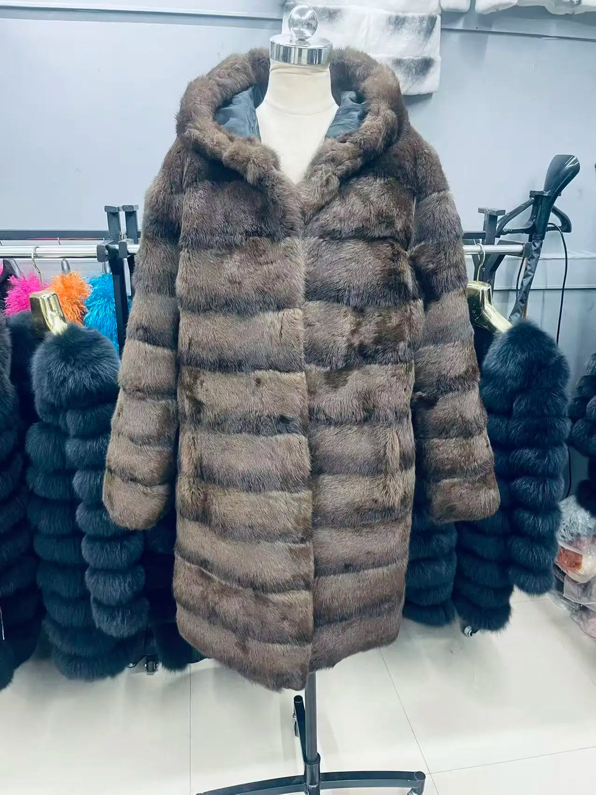 Damen Kapuzen Kunstpelz Mantel Langarm Winterjacke