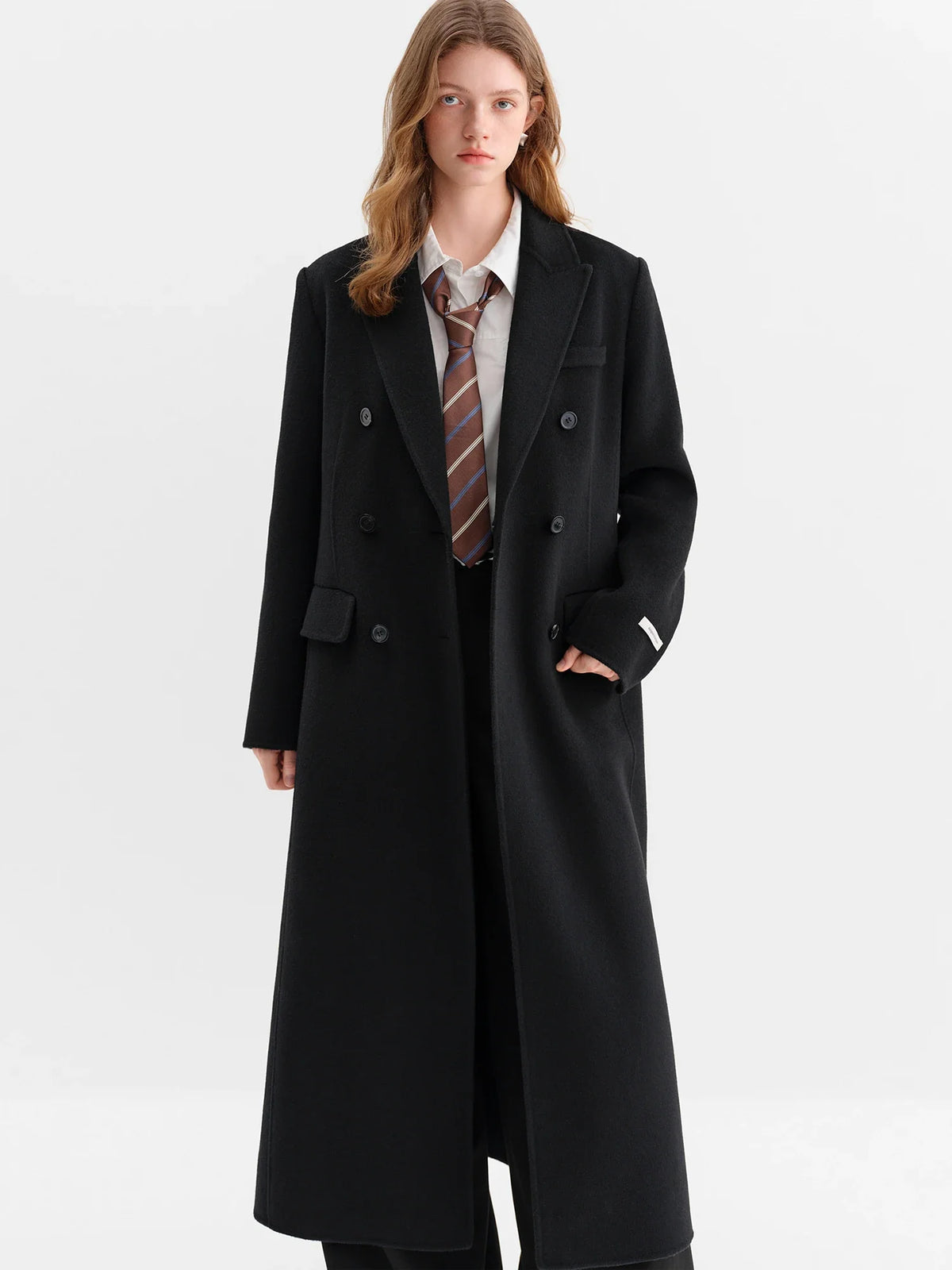 Damen Langer Mantel Doppelreiher Reverskragen Herbst Winter
