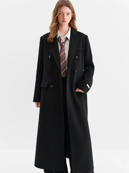 Damen Langer Mantel Doppelreiher Reverskragen Herbst Winter