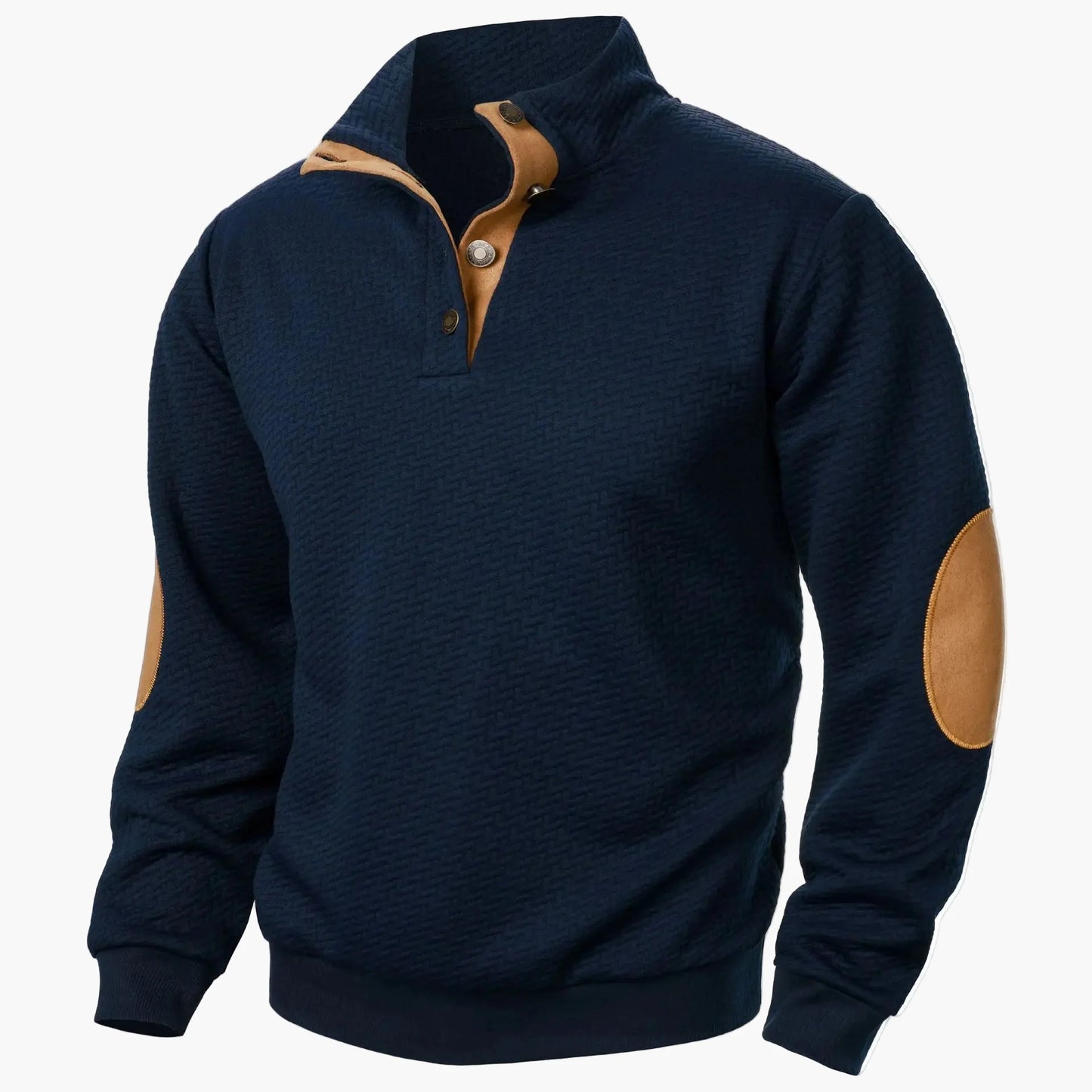 Herren Pullover mit Stehkragen und Ellenbogenpatches – Eleganter Freizeit-Sweater für Alltag und Büro