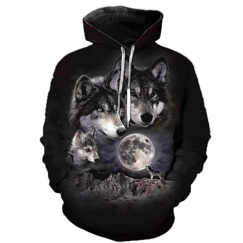 Hoodie mit Wolf-Motiv, bunte Grafik, Kapuzenpullover