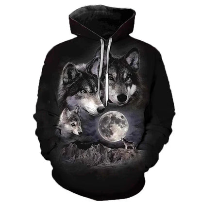 Hoodie mit Wolf-Motiv, bunte Grafik, Kapuzenpullover