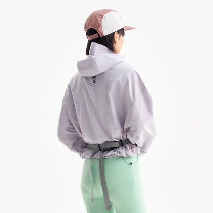 Damen Kurze Kapuzenjacke Windbreaker Leicht Reißverschluss