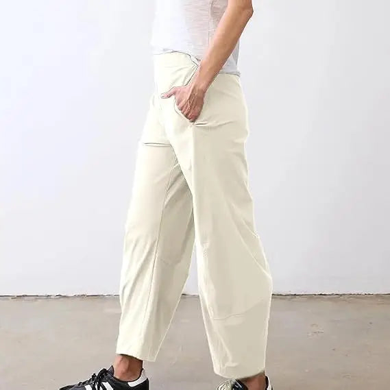 Damen Freizeithose Weites Bein Elastischer Bund Bequeme Stoffhose
