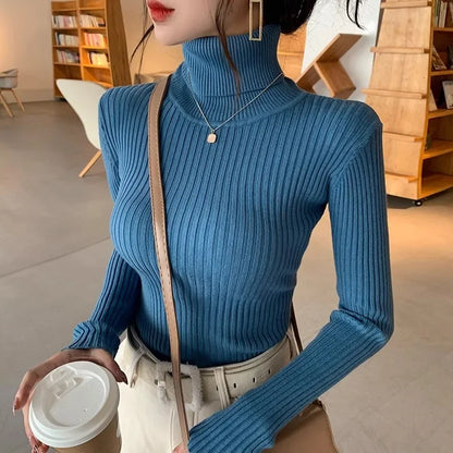 Damen Feinstrick Rollkragenpullover – Eleganter, gerippter Slim Fit Strickpullover für Alltag und Büro