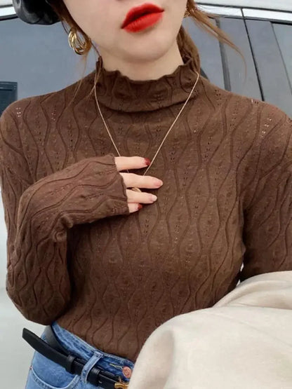 Damen Rollkragenpullover mit Rautenmuster, Langarm, schmal geschnitten