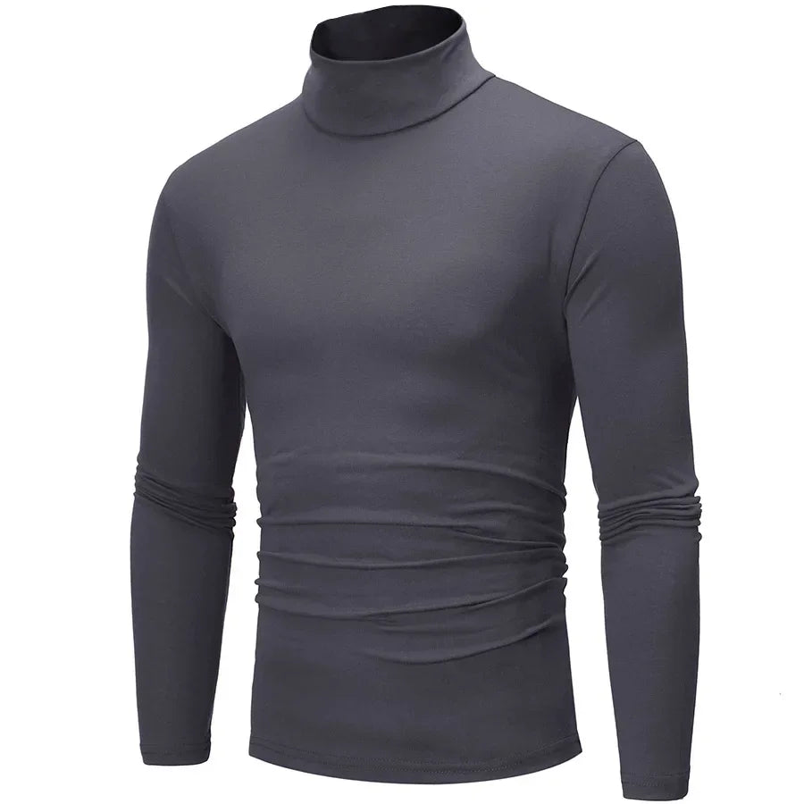 Herren Rollkragenpullover Langarmshirt Eng Anliegend