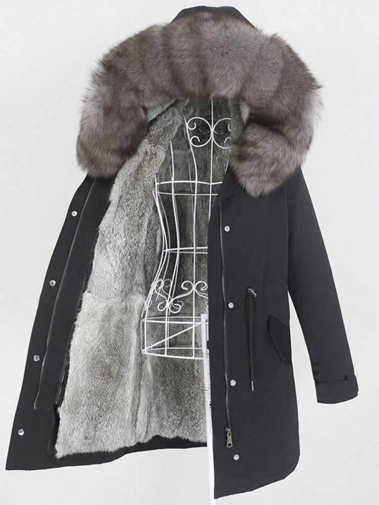 Winterparka mit Kapuze und Futter in Felloptik