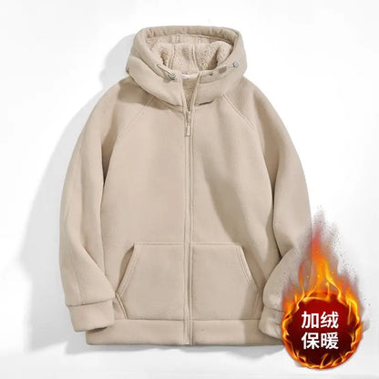 Unisex Kapuzenjacke mit Reißverschluss und Futter - Bequeme Winter Fleecejacke