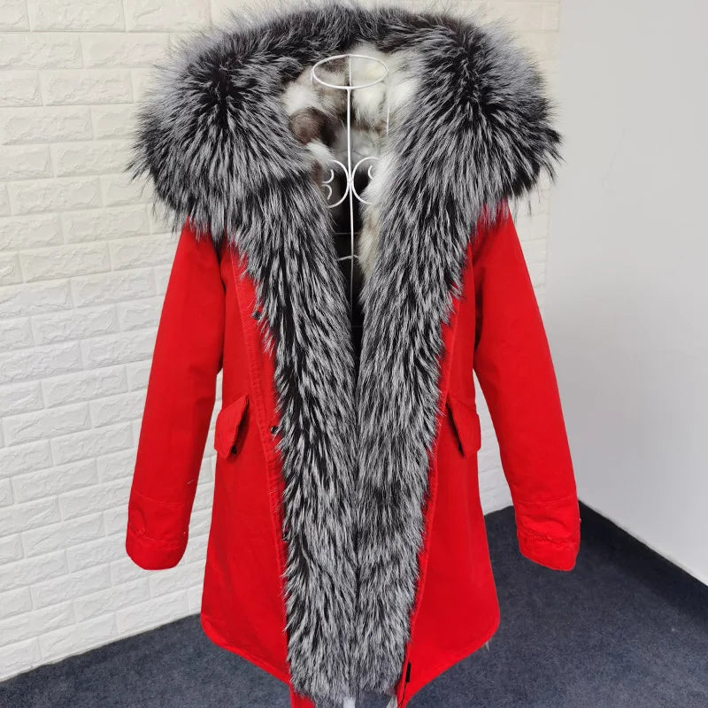 Damen Winter Parka mit Kapuze und Kunstpelz Futter