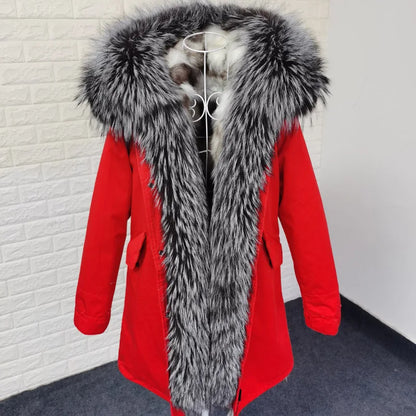 Damen Winter Parka mit Kapuze und Kunstpelz Futter
