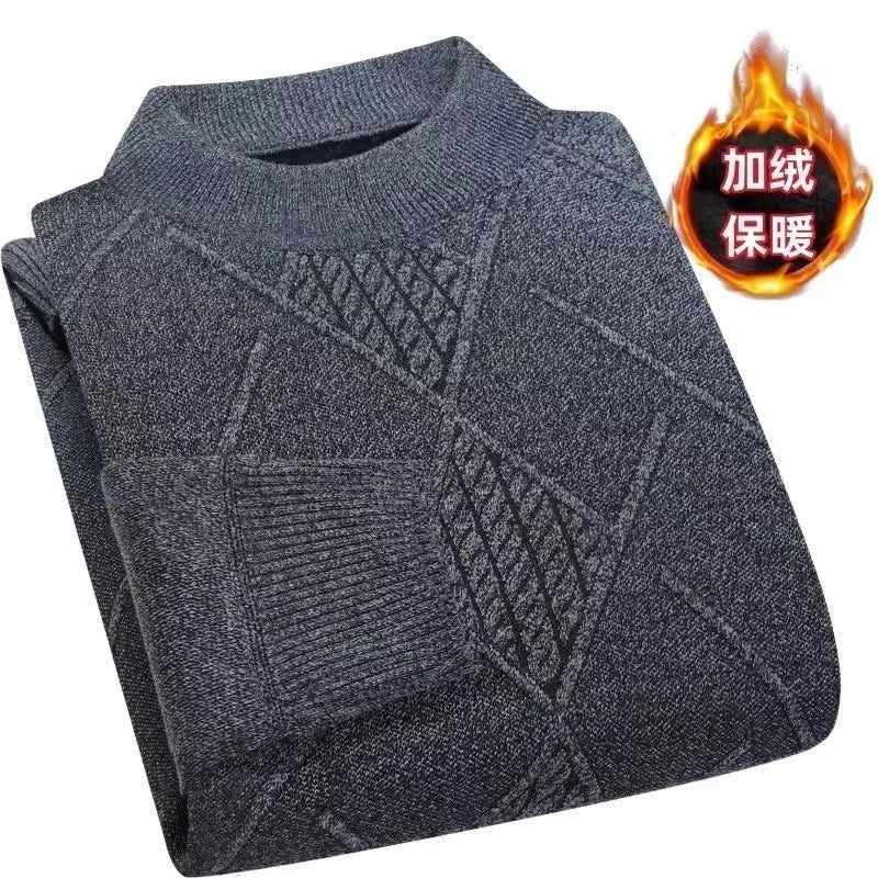 Herren Mock-Neck Pullover Winter Warmer Strickpullover Rautenmuster
