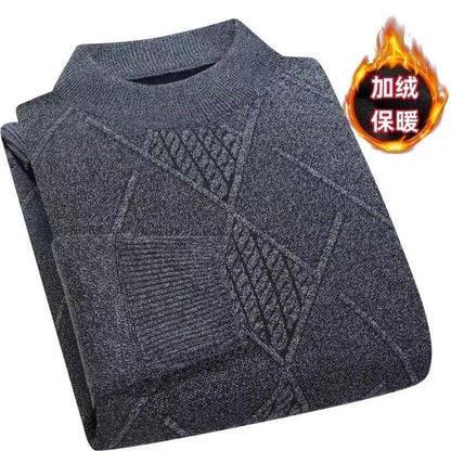 Herren Mock-Neck Pullover Winter Warmer Strickpullover Rautenmuster