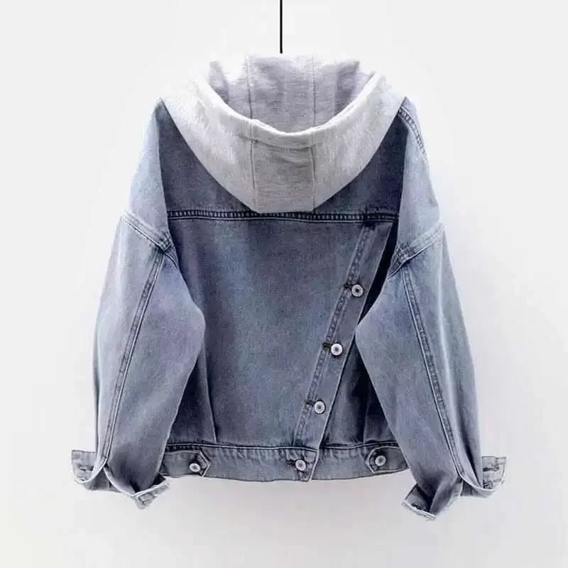 Jeansjacke mit Kapuze Hellblau meliert Damen