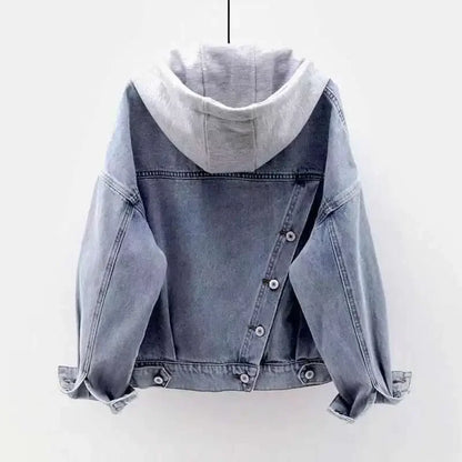 Jeansjacke mit Kapuze Hellblau meliert Damen