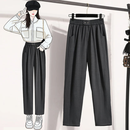 Damen Hose mit elastischem Bund, weitem Bein und Taschen