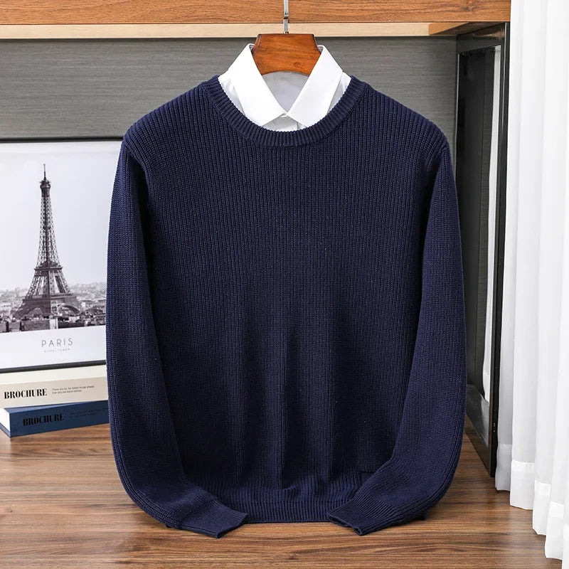 Herren Rundhals Pullover Strickoptik Gerippt Casual