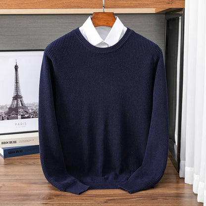 Herren Rundhals Pullover Strickoptik Gerippt Casual