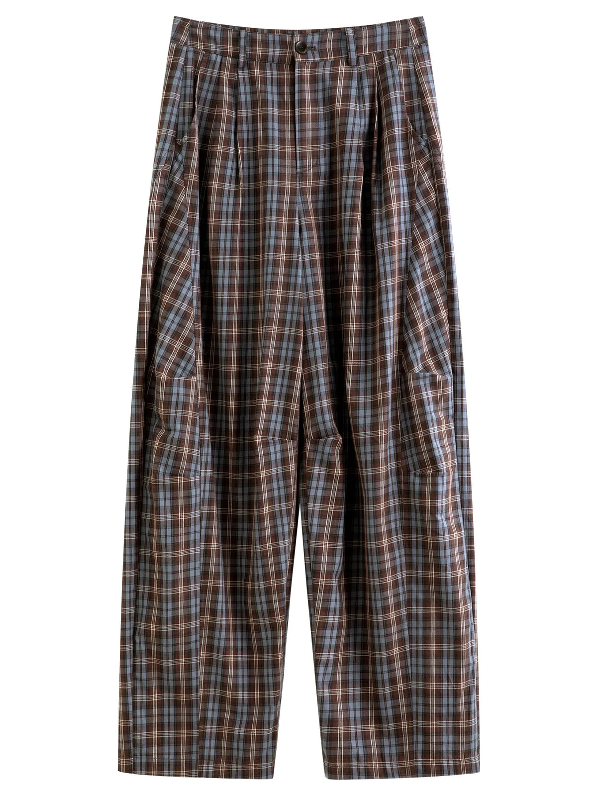 Weite Damen Hose mit hohem Bund und Karomuster
